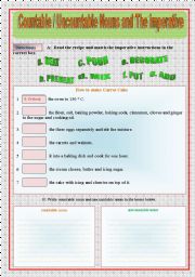 English Worksheet: How to make carrot cake - Countable - Uncountable Nouns and The imperative