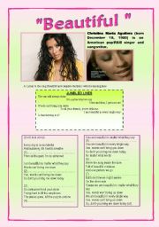 English Worksheet: A 2-page-activity + KEY on topic Anorexia, Discrimination, Body Image - Students should watch the video Beautiful by Christina Aguilera.