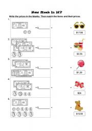 English Worksheet: How Much Is IT?