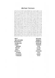 English Worksheet: Michael Jackson Wordsearch