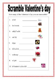 English Worksheet: Scramble Valentines day