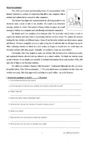 English Worksheet: Reading comprehension (Internet in Our Lives), Homophones, Conjunction and Vocabulary Test