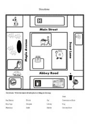 English Worksheet: Directions with Map 