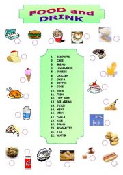 English Worksheet: FOOD AND DRINK MATCHING