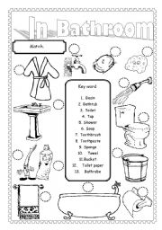 English Worksheet: In Bathroom