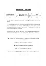 English worksheet: Relative Clause (Simple Explanation + Exercise)