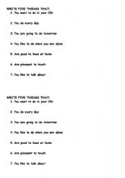 English Worksheet: 5 things