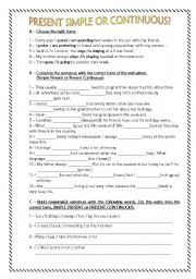 English Worksheet: PRESENT SIMPLE OR CONTINUOUS?