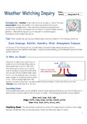 English Worksheet: Weather Watching Inquiry