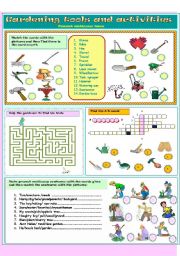 English Worksheet: Gardening tools and activities / Present continuous tense