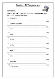 English Worksheet: TV Programmes - Opinion