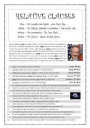 English Worksheet: RELATIVE CLAUSES - using who, whose, which, where