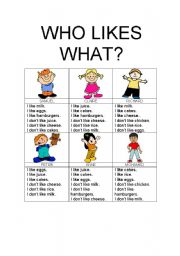 English Worksheet: Who likes what?