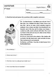 English Worksheet: daily routine