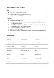 English worksheet: Talkaround Development countries Environment