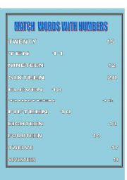 English worksheet: numbers 10 - 20