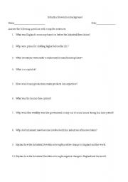 English worksheet: Industrial Revolution Background Questions