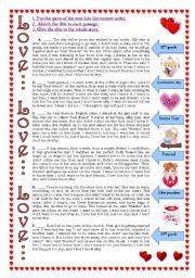 English Worksheet: Love story.  Reading comprehension.