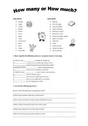 English Worksheet: How many or How much?