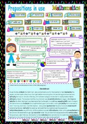 English Worksheet: Prepositions in use (4) - Mathematics (editable with key)