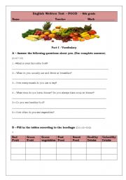English Worksheet: Test about Food