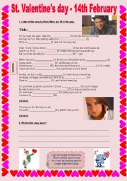 English Worksheet: St. Valentines Day song - Just the way you are by Bruno Mars