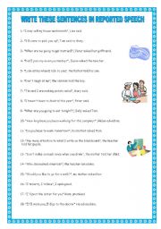 English Worksheet: 30 REPORTED SPEECH SENTENCES. MIXED. YOLANDA