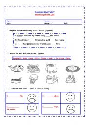 English Worksheet: HAS / HAVE - FOOD VOCABULARY - LIKE /DONT LIKE QUIZ