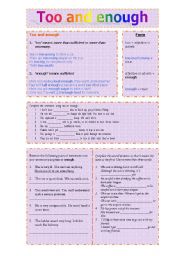 English Worksheet: Too vs enough