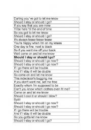 English Worksheet: Lyrics: Should I stay or should I go?