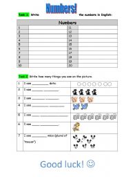 Numbers worksheet 