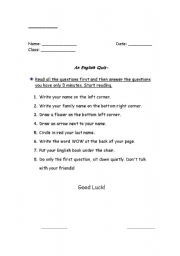 English worksheet: An Instruction Quiz