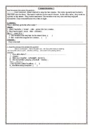 English worksheet: reading comprehension