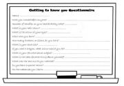 English Worksheet: Questionnaire: Getting to know you