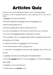 English Worksheet: Articles Quiz