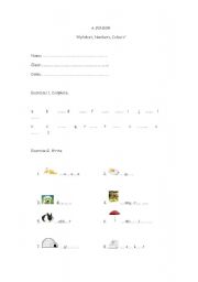 English worksheet: A JUNIOR - Alphabet - Numbers- Colours