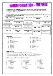 English Worksheet: prefixes (key included)