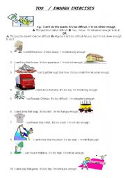 English Worksheet: Too Enough 