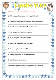 English Worksheet: passive voice and reported