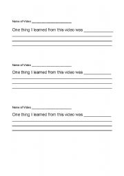 English Worksheet: Video Response Sentence Frame