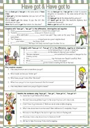 English Worksheet: Have got & Have got to  rules, examples and exercises  B&W version  teachers version with answers  3 pages  editable