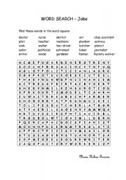 English Worksheet: JOBS - Word Search