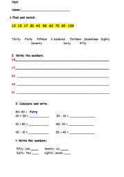 English Worksheet: Numbers 1-100 test