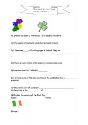 English worksheet: Irish quiz