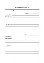 English Worksheet: Reading Response Journal