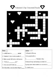 English Worksheet: Valentines Day Crossword Puzzle
