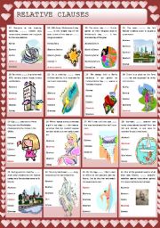 English Worksheet: RELATIVE CLAUSES 7  LAYOUT BY VALENTINES DAY.