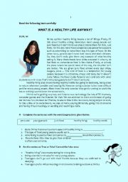 English Worksheet: test - Healthy Lifestyles (2 pages)