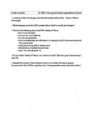 English Worksheet: A web research NGO Seeds of Peace