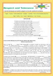 English Worksheet: RESPECT AND TOLERANCE 